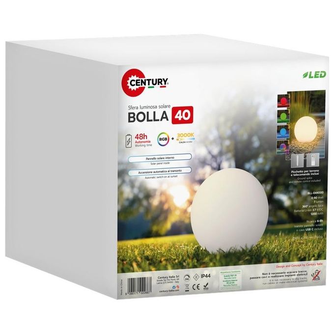 Century LED Lampada Solare BOLLA 0.9W RGB Dimmerabile IP44 Grande