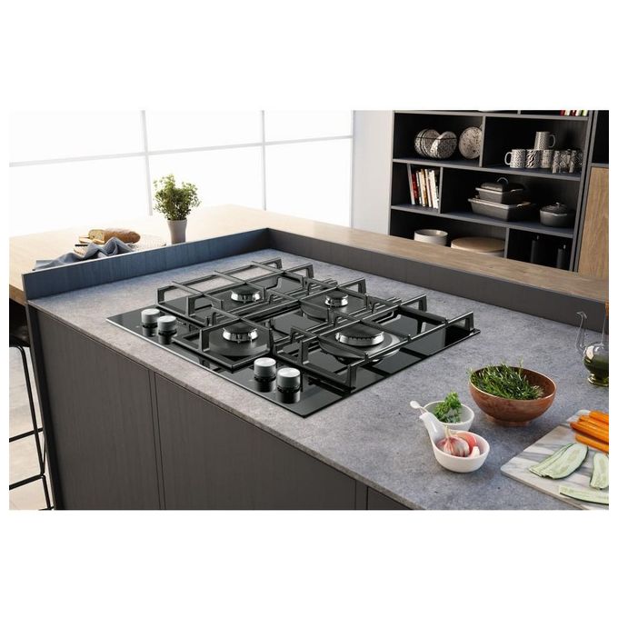Hotpoint HAGS 61F-BK Piano Cottura a Gas in  Vetroceramica 4 Zone My Menu Flame Control 9 livelli di potenza Griglie in ghisa 60 cm Nero