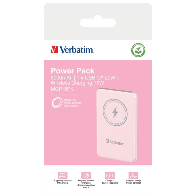 Verbatim Charge 'n' Go Polimeri di Litio 5000 Mah Carica Wireless Rosa