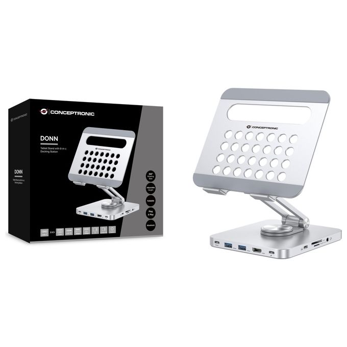 Conceptronic DONN26G Supporto per Tablet con Docking Station USB 3.2 Gen 1 8 in 1