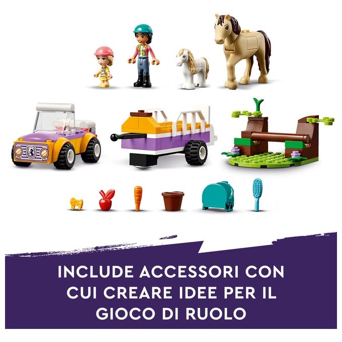 LEGO Friends 42634 Rimorchio con Cavallo e Pony, Giocattolo per la Cura degli Animali con 2 Mini Bamboline, Giochi Bambini 4+