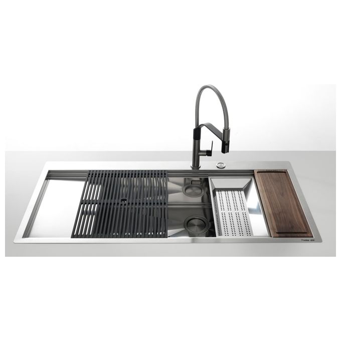 Foster 1034 050 Milanello Workstation Lavello Acciaio Inox spazzolato da incasso Filotop 1 Vasca 80,6x52cm