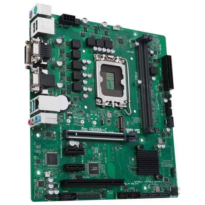 ASUS PRO H610M-C CSM Scheda Madre mATX, Intel H610, LGA1700, DDR5, PCI 5.0, LAN Intel 1Gb, Realtek 7.1 Surround, 1xM.2, 4xSATA 6GB-s, USB 3.2 Gen 2, ASUS Control Center Express, Nero