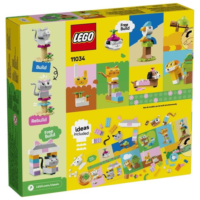 LEGO Classic 11034 Animali Domestici Creativi, Giocattolo per Bambini di 5+ Anni per Costruire Cane, Gatto e Altri Animali