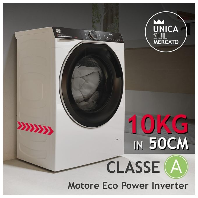 Hoover H-WASH 700 H7W 610MBC-S - Lavatrice a carica frontale 10 kg, 1600 rpm, Classe A, Motore Inverter, Programma Auto Care, (85x60x57 cm), Bianco