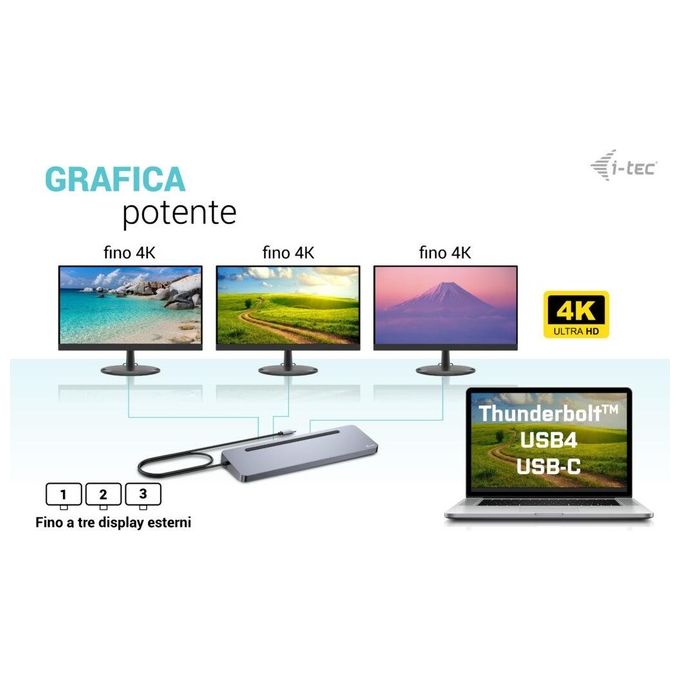 I-Tec Usb-c Metal Ergonomic 3x 4k Display Docking Station With Power Delivery 100W  Universal Charger 100W