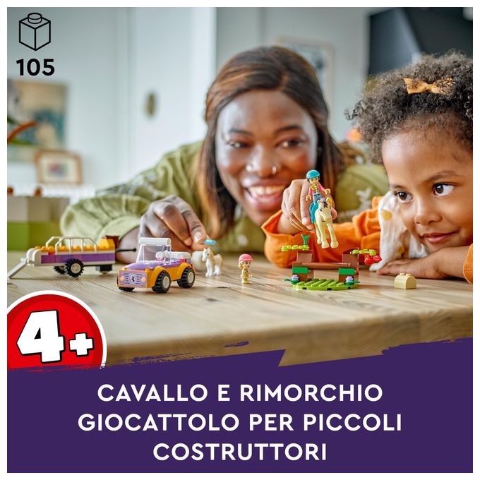 LEGO Friends 42634 Rimorchio con Cavallo e Pony, Giocattolo per la Cura degli Animali con 2 Mini Bamboline, Giochi Bambini 4+