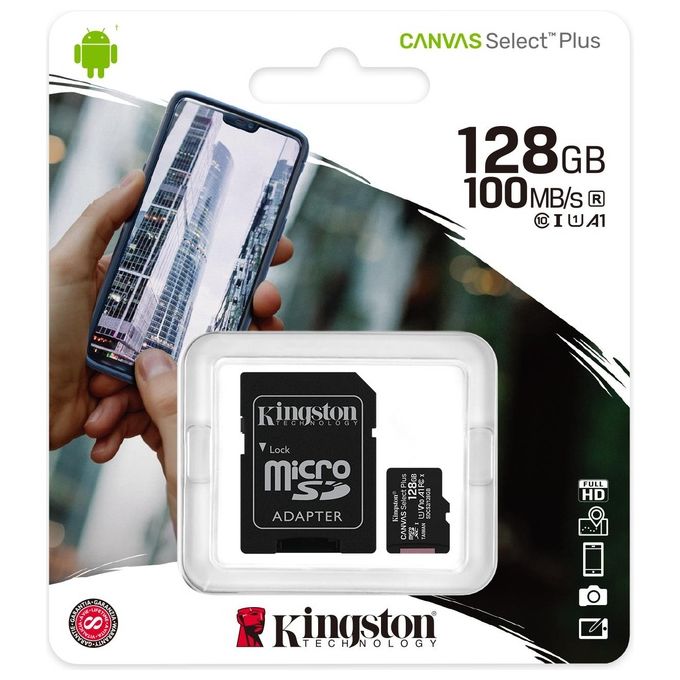 Kingston Canvas Select Plus SDCS2-128GB Scheda microSD Classe 10 con Adattatore SD Incluso, 128 GB