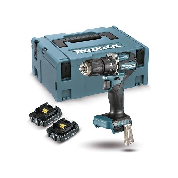 Makita DHP487RAJ Trapano Avvitatore a Percussione a Batteria 18V-2.0 Ah 2 Batterie e Caricatore in MAKPAC Petrolio