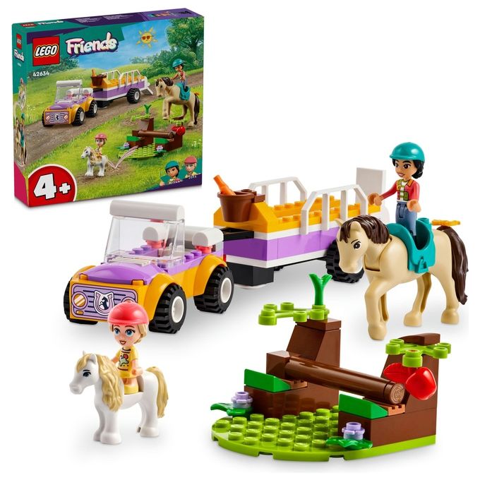 LEGO Friends 42634 Rimorchio con Cavallo e Pony, Giocattolo per la Cura degli Animali con 2 Mini Bamboline, Giochi Bambini 4+