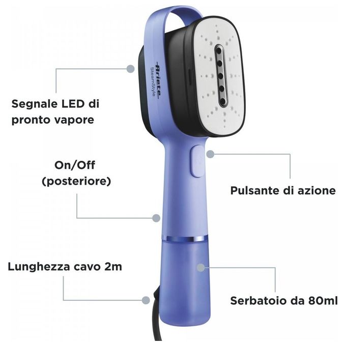 Ariete 4301 Stiratore Verticale 1200w 20g min Serbatoio 80ml Blu