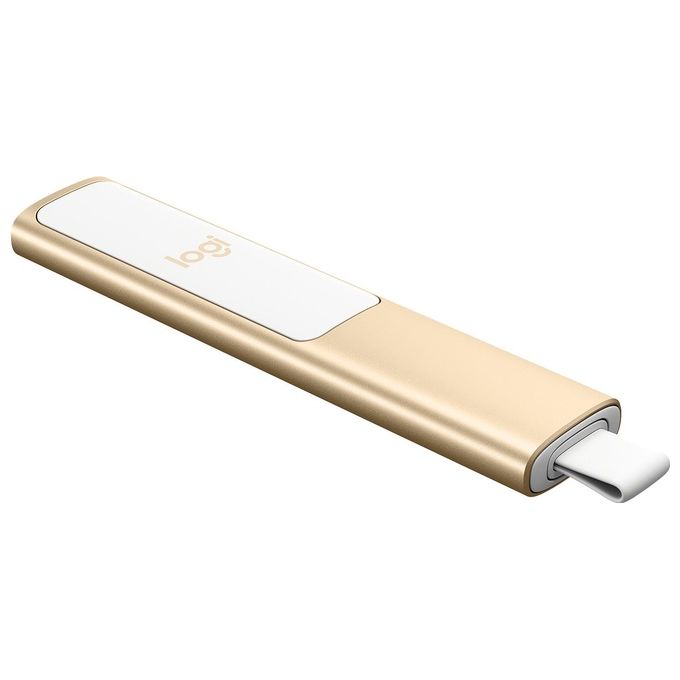 Logitech Spotlight Presenter, Puntatore Laser per Presentazioni Wireless Portata 30 Metri PC-Mac-Android-iOS - ‎Oro-Bianco