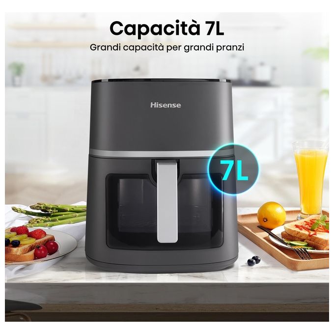 Hisense HAF1900D - Friggitrice ad aria 7 L, potenza 1800 W, programmi preimpostati, display digitale, tecnologia di cottura ad aria calda, colore Nero