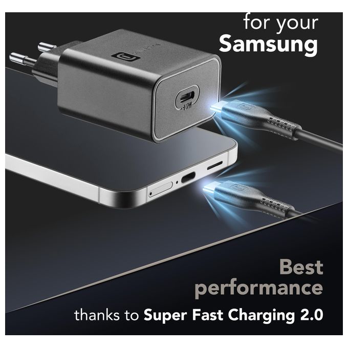 Cellular Line Super Fast Charger Kit PD 45W Caricabatterie da Rete USB-C 45W con cavo USB Type-C 1mt Nero