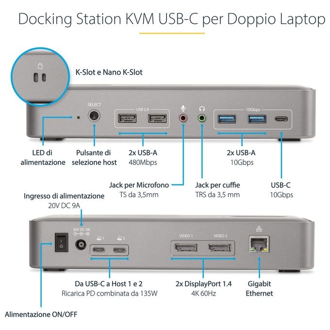 StarTech.com KVM Docking Station USB-C per Due Laptop
