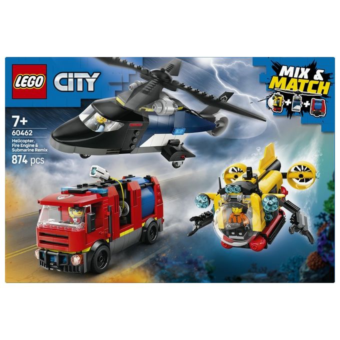 LEGO Set Costruzioni City 60462 Elicottero Autopompa Sottomarino MixeMatch per Creativita' senza Confini
