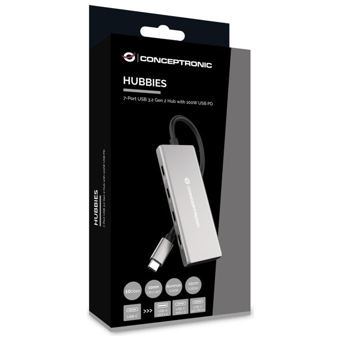 Conceptronic HUBBIES17G Hub di Interfaccia USB 3.2 Gen 2 Type-C 10000 Mbit-s Grigio