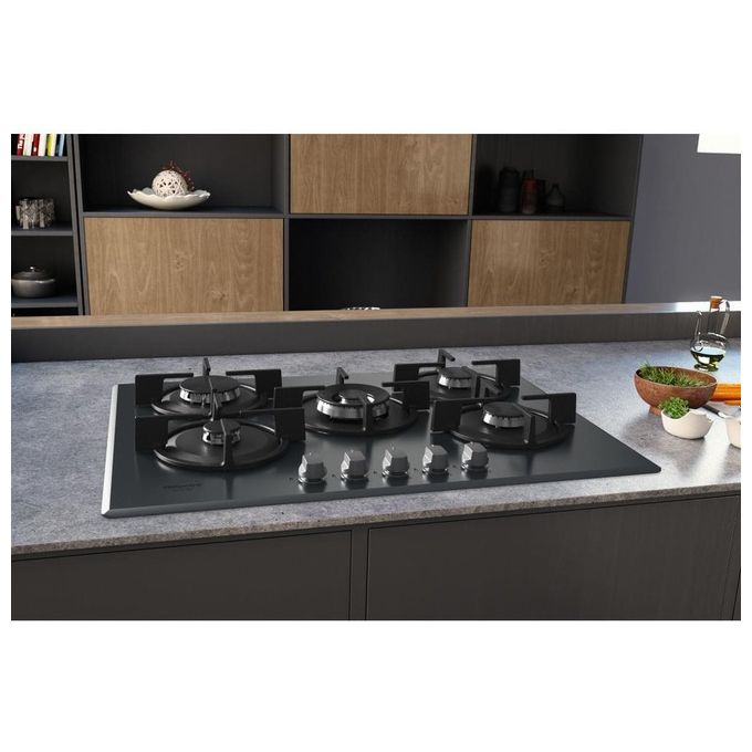 Hotpoint HAGD 72S-SL Linea Estetica Diamond Piano Cottura a Gas 5 Zone 1 Doppia Corona Griglie in ghisa 73 cm Argento