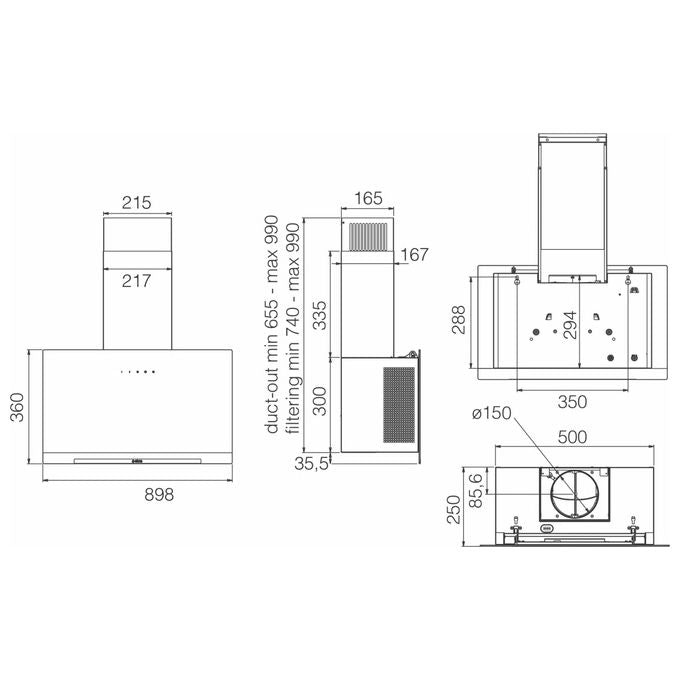 Elica PRF0166941 APLOMB WH-A-90 Cappa a Parete Classe energetica A 3 Velocita' Aspirante o Filtrante Touch Control 90 cm Vetro Bianco