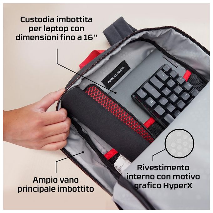 Hyperx Zaino per Notebook Delta Nero e Rosso