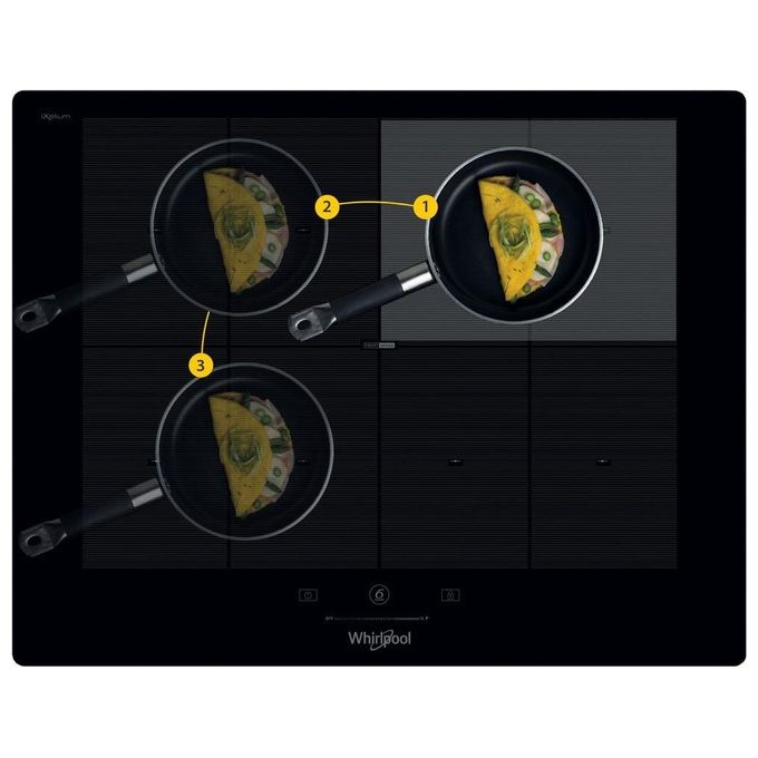 Whirlpool SMP 658C-NE-IXL Piano Cottura iXelium a Induzione in Vetroceramica 8 Zone Tecnologia Sesto Senso FlexiFull SmartSense ChefControl 65 cm Nero