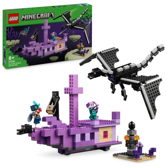LEGO Minecraft L'Enderdrago e la Nave dell'End Giocattolo del Bioma con Drago Personaggi Mob e Accessori Giochi d'Avventura per Bambini e Bambine da 8 Anni Idea Regalo Fan del Videogioco 21264