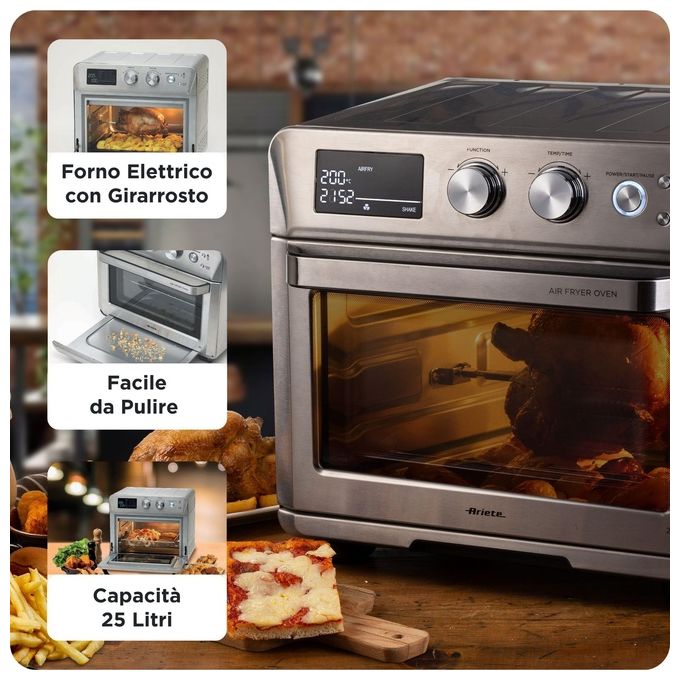 Ariete 4629 Friggitrice ad Aria e Forno 25 Litri 1700W 15 Funzioni di Cottura Silver