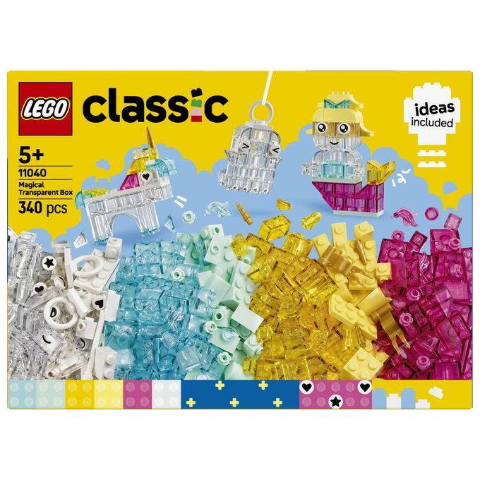 LEGO Classic Scatola Magica Trasparente - Mattoncini Colorati e Clip Portachiavi - Crea Unicorni Giocattolo Draghi Uccelli e altre Figure Kit Arti e Mestieri per Bambine e Bambini da 5 Anni - 11040