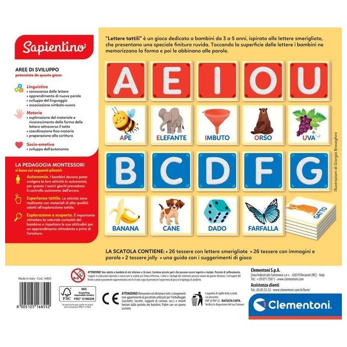 Clementoni Gioco Educativo Sapientino Baby Montessori Lettere Tattili