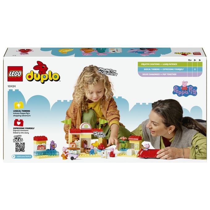 LEGO DUPLO Il Supermercato di Peppa Pig con 4 Personaggi, Set con Macchina Giocattolo e Negozio da Costruire in Mattoncini