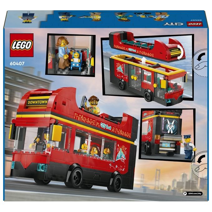 LEGO City Autobus Turistico Rosso a Due Piani Giochi per Bambini e Bambine da 7 Anni in su con Veicolo Giocattolo in Stile Londinese da Costruire e 5 Minifigure Idea Regalo di Compleanno 60407