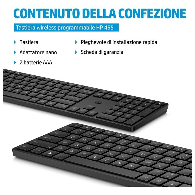 HP 4R177AA HP 455 Tastiera Wireless Programmabile Full-size con 20 Tasti Programmabili Batteria Fino a 20 Mesi colore Nero