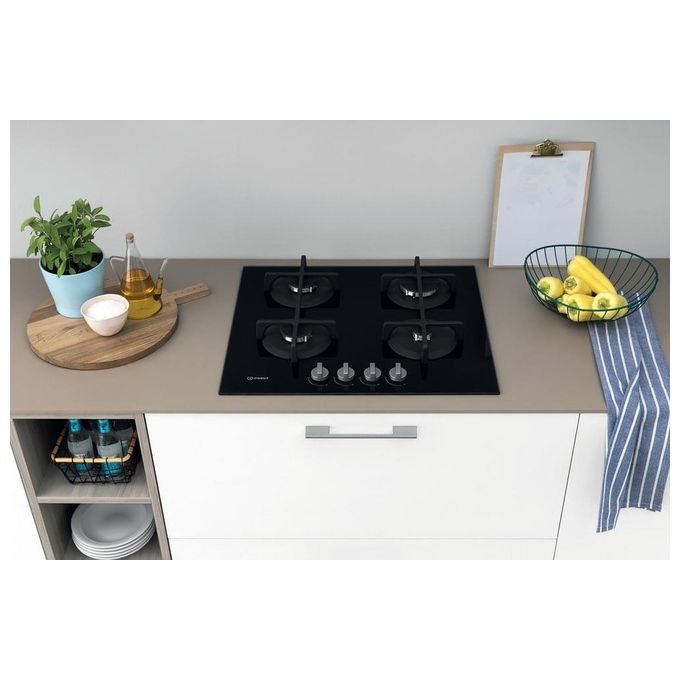 Indesit ING 61T-BK Piano Cottura a Gas 4 Zone Griglie	in Ghisa 59 cm Nero