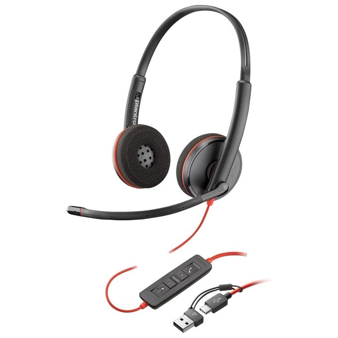 HP Poly 8X228AA Blackwire 3220 Cuffie Stereo USB-C con Adattatore USB-C-A Microfono a Braccetto colore Nero