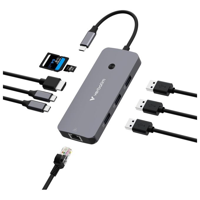 Verbatim CMH-09 Multiport Hub 9 Porte USB tipo-C 10000 Mbit-s Argento
