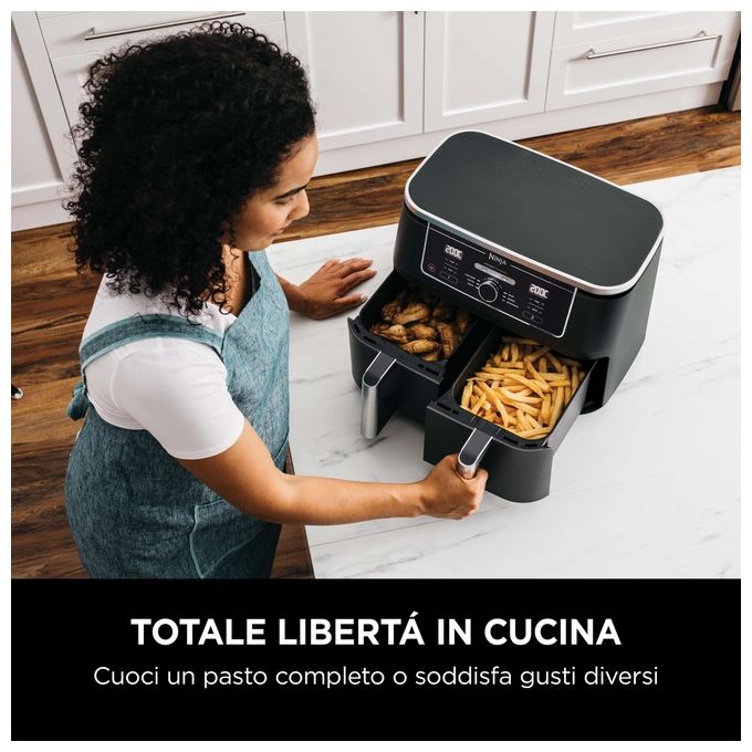 Ninja AF400EU Friggitrice ad Aria Calda Doppia 9.5 Litri Indipendente 2470W Nero