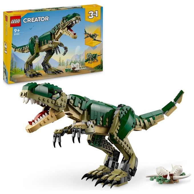 LEGO Creator 3 in 1 T. Rex Dinosauro Giocattolo Trasformabile in 3 Modellini Snodabili come Triceratopo e Pterodattilo Giochi per Bambini e Bambine da 9 Anni Idea Regalo di Compleanno 31151