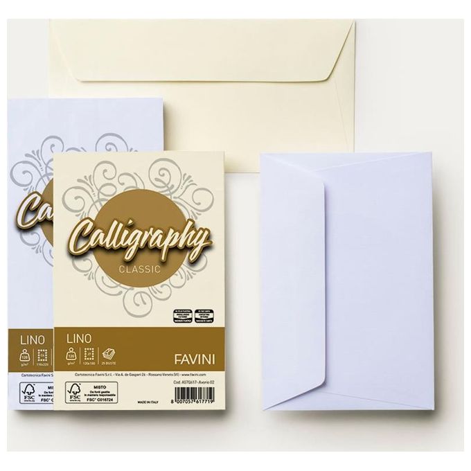 Cartotecnica Favini A570617 Confezione 25 Buste Lino 12x18cm 120gr Bianco