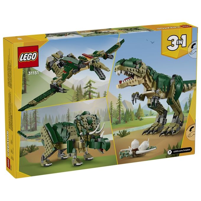 LEGO Creator 3 in 1 T. Rex Dinosauro Giocattolo Trasformabile in 3 Modellini Snodabili come Triceratopo e Pterodattilo Giochi per Bambini e Bambine da 9 Anni Idea Regalo di Compleanno 31151