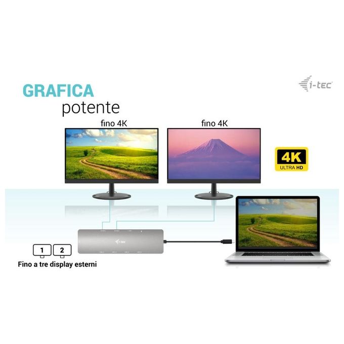 I-Tec Usb-C Metal Nano 2x Display Docking Station  Power Delivery 100 W