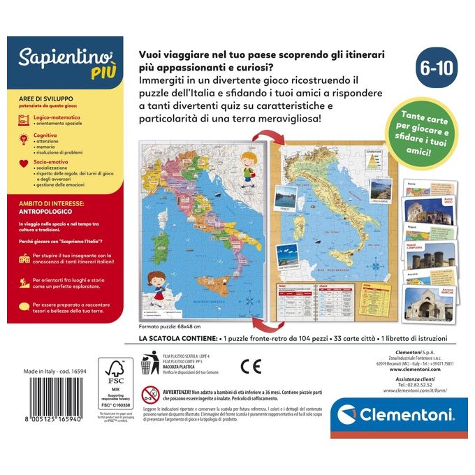 Clementoni Gioco Educativo Sapientino Scopriamo l'Italia Smart Puzzle