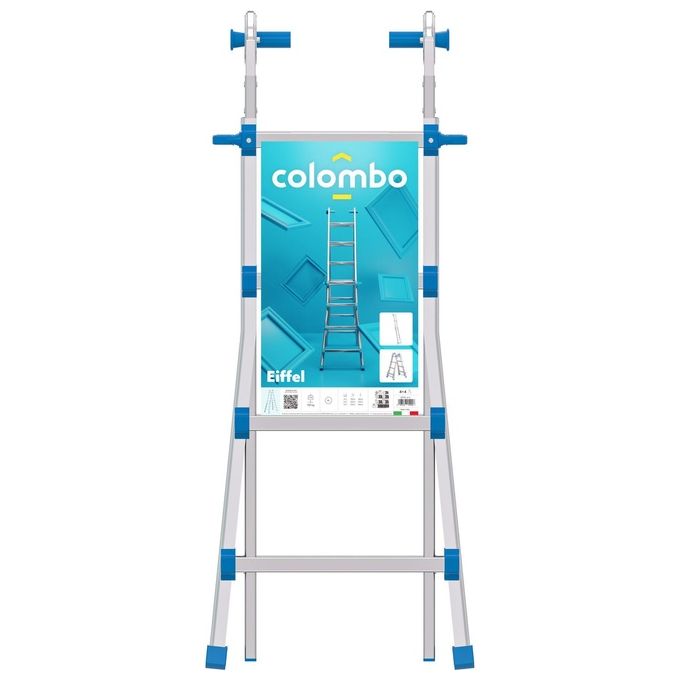 Colombo Scala EIFFEL 4+5 In Alluminio Altezza Massima 4,3 M Gradini Zigrinati Piedini Antisdrucciolevoli E Antiruggine