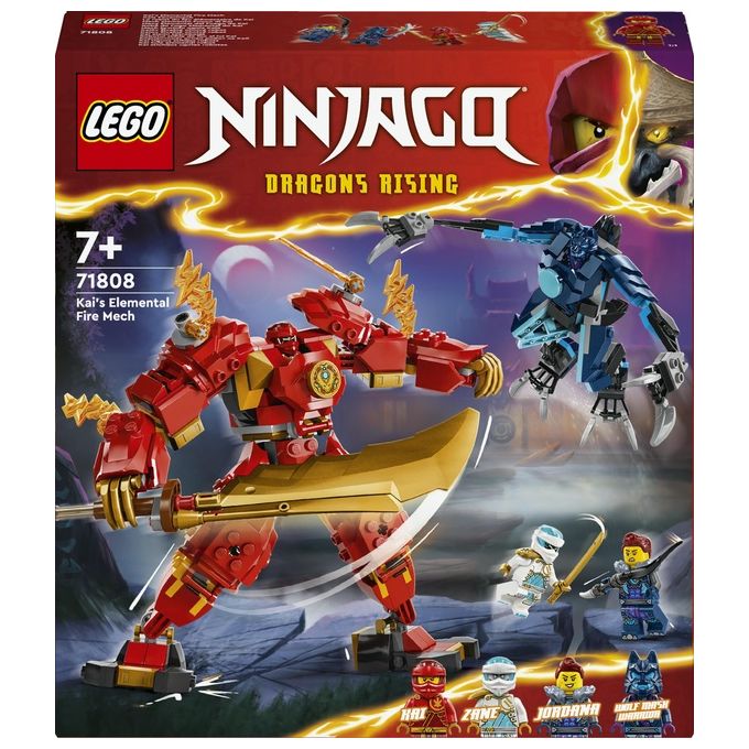 LEGO NINJAGO 71808 Mech Elemento Fuoco di Kai, Giochi per Bambini di 7+ Anni con 2 Action Figure da Costruire e 4 Minifigure
