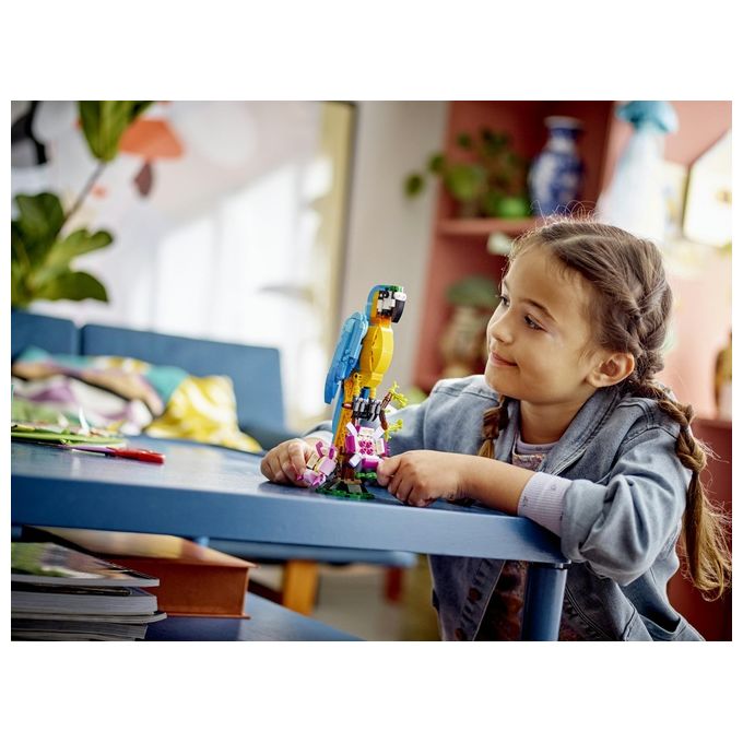 LEGO Creator 31136 Pappagallo Esotico 31136-LEGO Set 3 in 1 con Pesce e Rana Animali Giocattolo Giochi Creativi per Bambini da 7 Anni