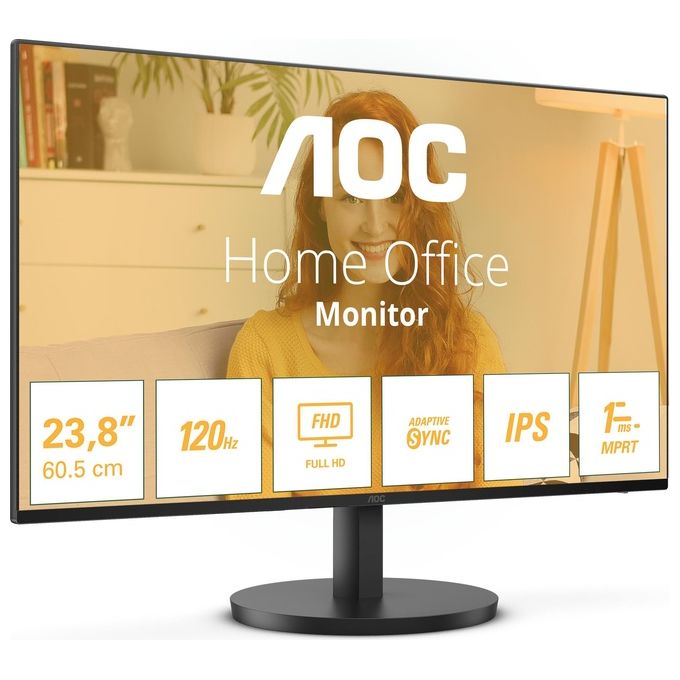 AOC 24B3HA2 Monitor PC 23.8'' Full HD IPS LED 100Hz HDR Senza Cornice Nero