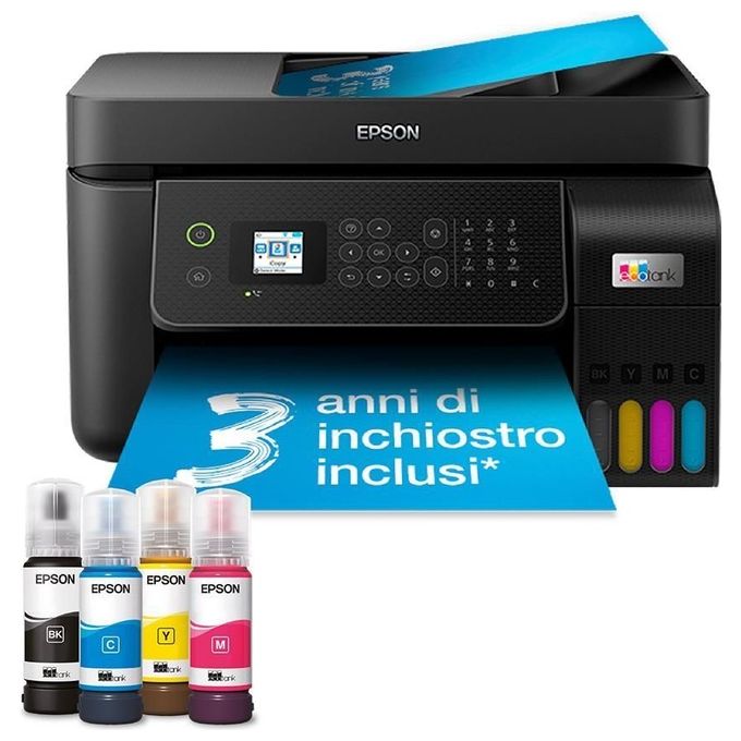 [ComeNuovo] Epson EcoTank ET-4800 stampante A4 (stampa, copia, scansione, fax) ADF, display LCD 3.7cm, USB, Wi-Fi, Wi-Fi Direct, Ethernet, Epson Smart Panel, AirPrint, serbatoi flaconi alta capacita', Nero