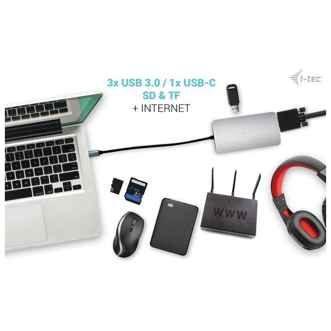 I-Tec C31NANODOCKVGAPD Metal Usb-C Nano Dock Hdmi-Vga con Lan e Power Delivery 100W