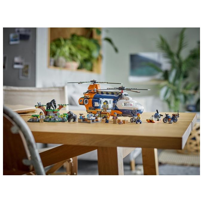 LEGO City Elicottero dell'Esploratore nella Giungla Modellino di Veicolo Giocattolo da Costruire con Doppi Rotori Giochi per Bambini da 8 Anni con Campo Base 3 Animali Gorilla e 5 Minifigure 60437
