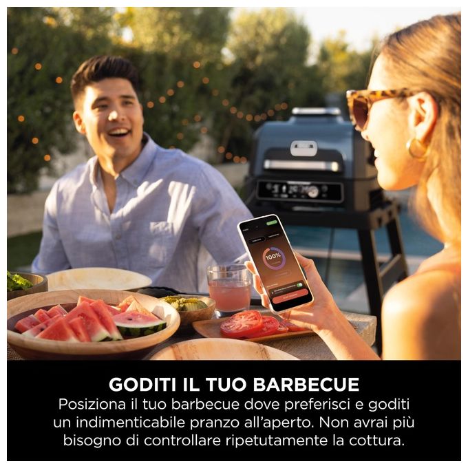 Ninja OG901EU Woodfire Pro Connect XL Barbecue Elettrico Griglia Affumicatore Friggitrice ad Aria 7 in 1 Controllo con App Termometro Digitale Pellet Woodfire Resistente alle Intemperie Nero