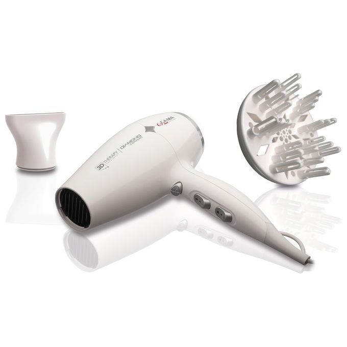 Ga.Ma GH0302 Diamond Ceramic Ion – Asciugacapelli 2200W, tecnologia ionica e ceramica, 2 velocita' e 3 temperature, colpo d’aria fredda, concentratore incluso, colore Bianco